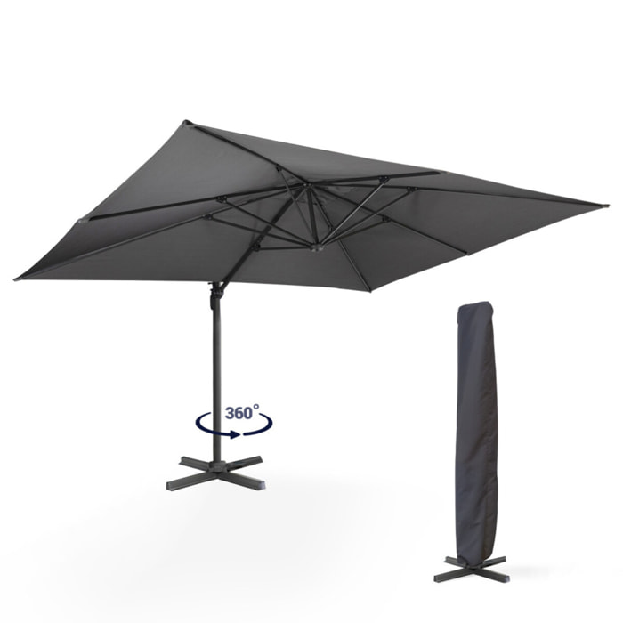 Parasol Sombra 360° rectangle avec housse de protection - Gris