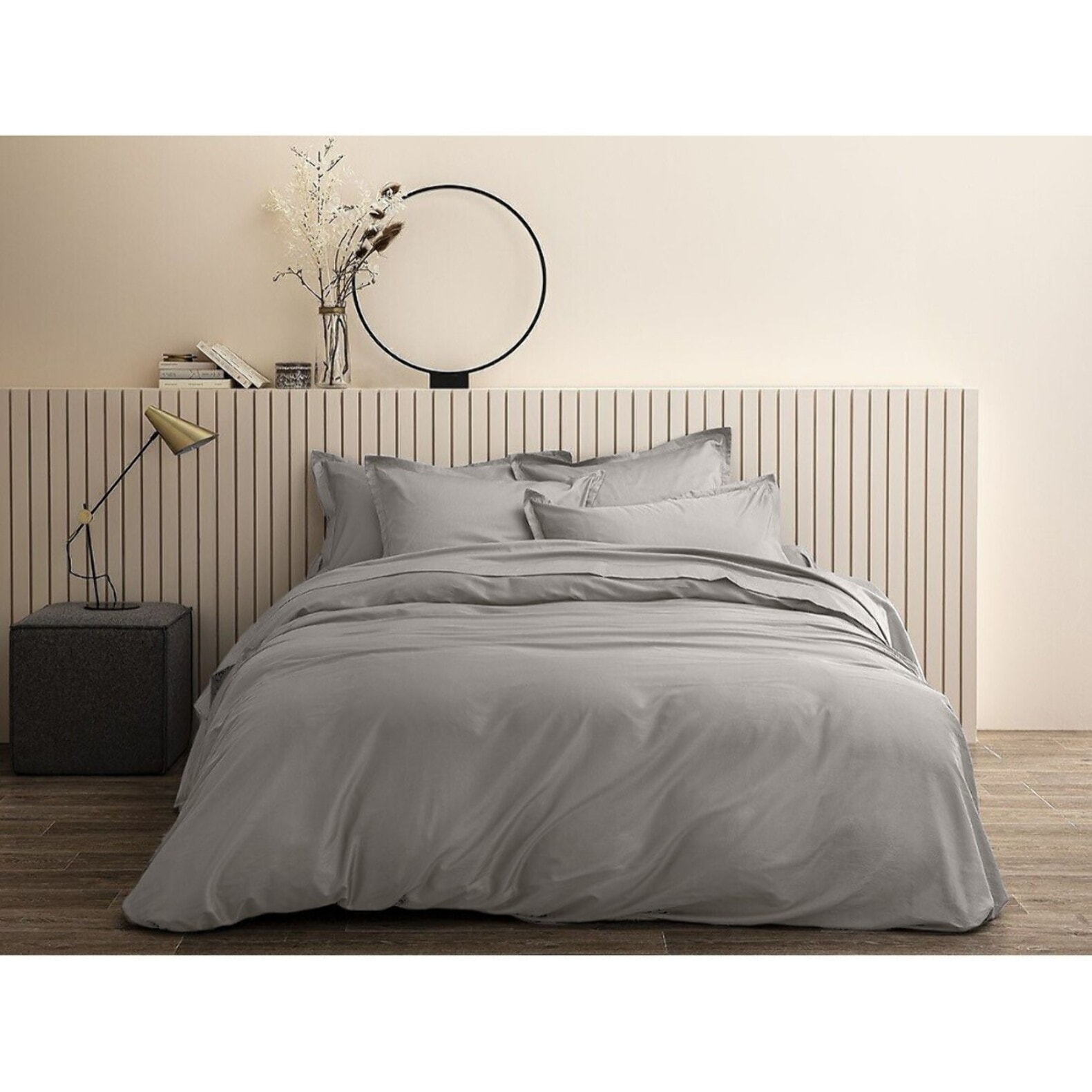 Housse De Couette 100% Satin de Coton lavé 105 Fils Gris Clair