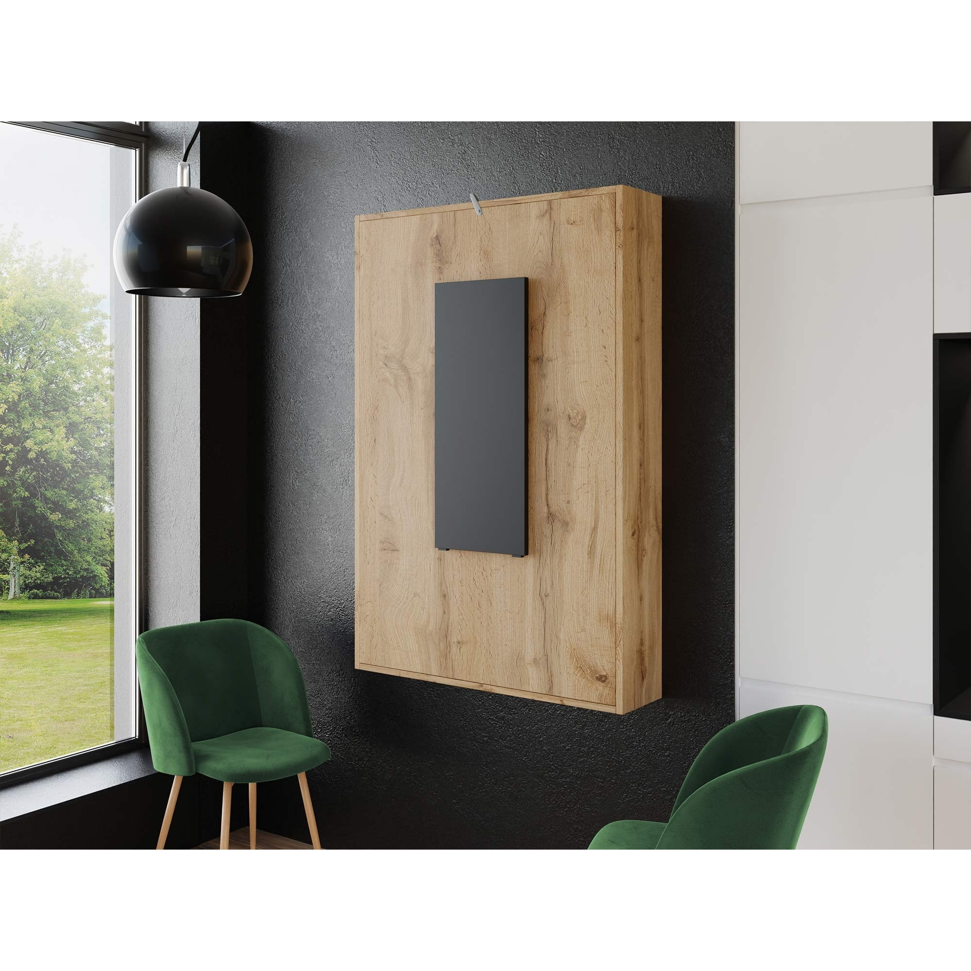 Mondrian - table murale rabattable avec rangements - 4 personnes - Noir / Bois