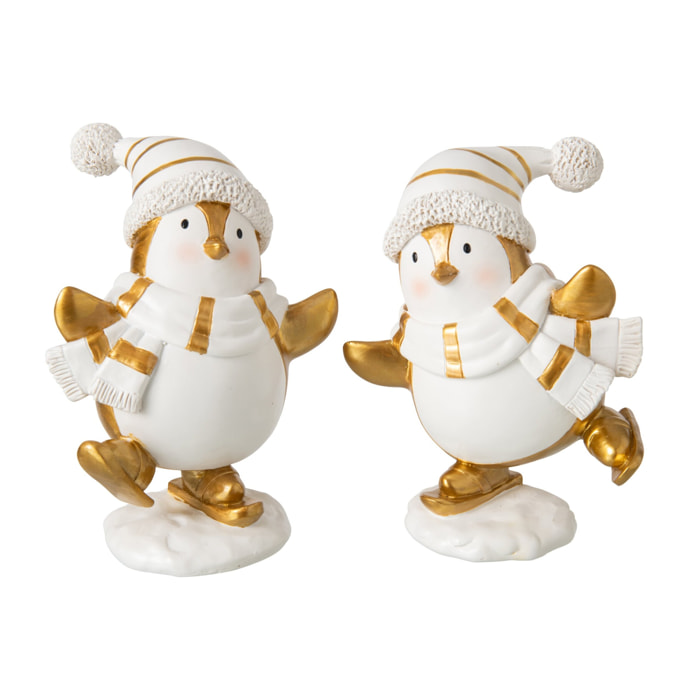 J-Line Pingouin foulard et chapeau - polyrésine - blanc/doré - large - assortiment de 2