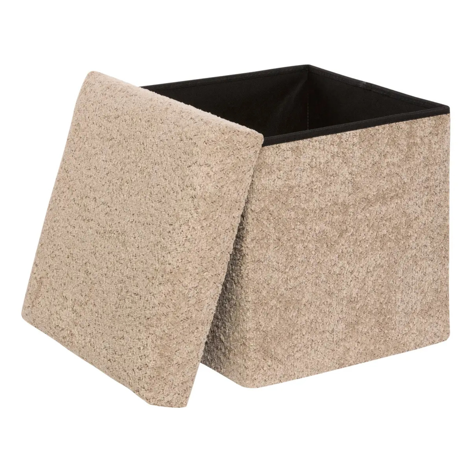 Pouf Pliable Coffre Soana en bouclette Beige foncé 38x38cm