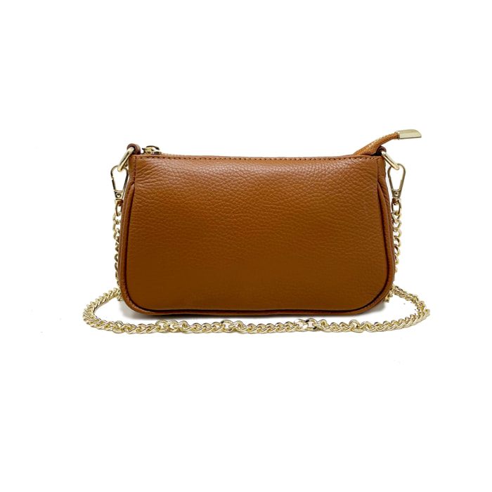 Chicca Borse - Tracollina Clutch Donna in Vera Pelle - Colore Cuoio