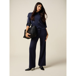 Oltre - Pantalones soft touch con cinta lateral - Azul