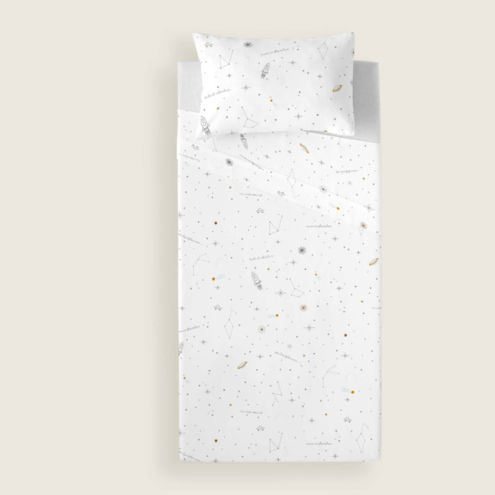 Juego de Sábanas Estampadas - Infantil - Incluye 1 Funda de Almohada - 100% Algodón - Cuna/Maxicuna - Viaje Espacial B