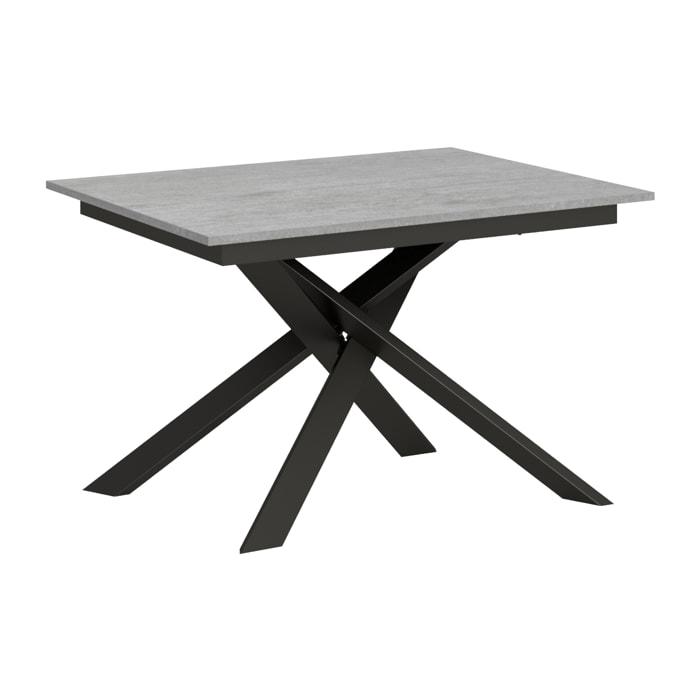 Table extensible 90x120/180 cm Ganty Gris Béton bande de chante en teinte cadre Anthracite