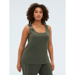 Fiorella Rubino - Top in jersey con applicazione gioiello - Verde militare