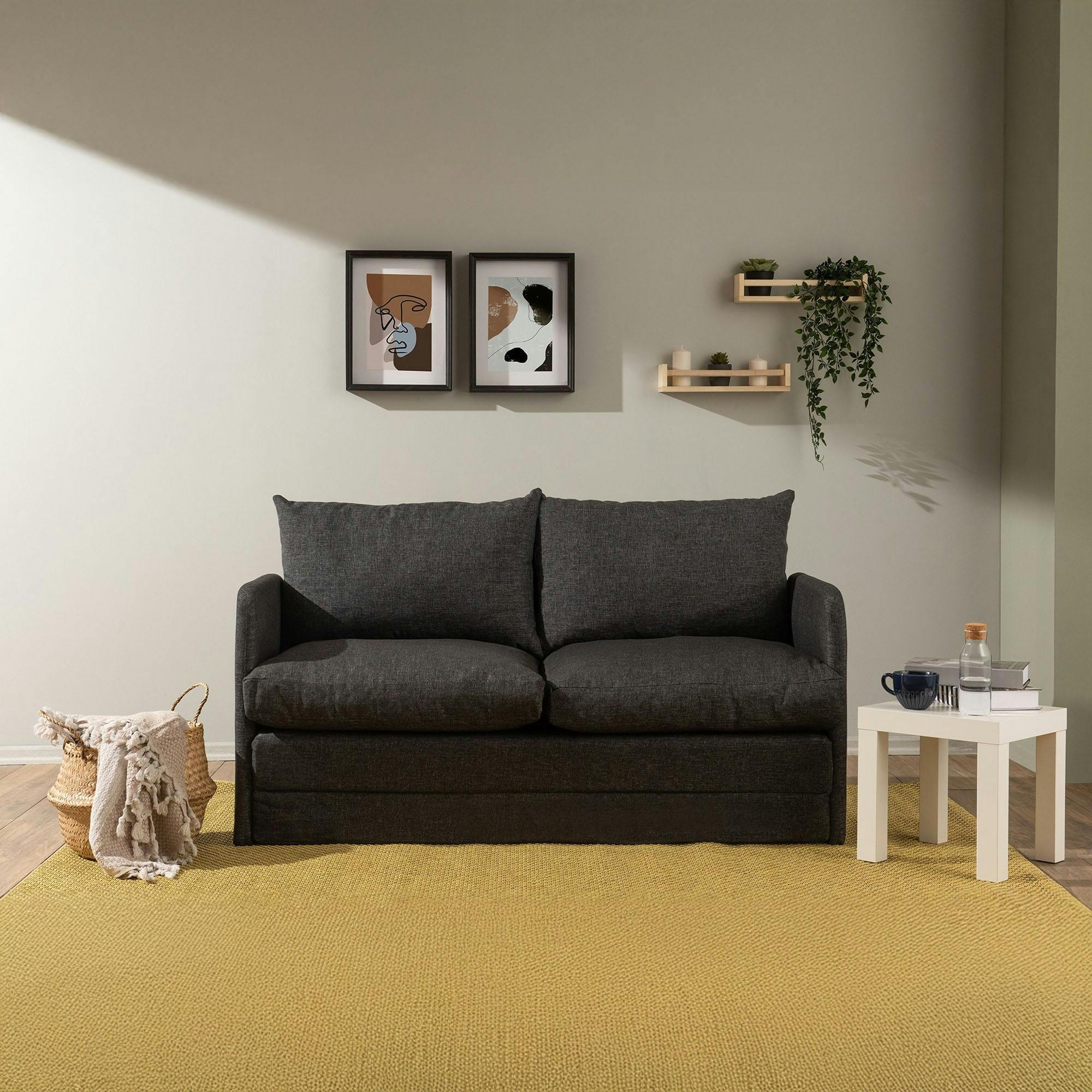 Canapé-lit en lin gris foncé, 2 personnes 140 cm ORURO