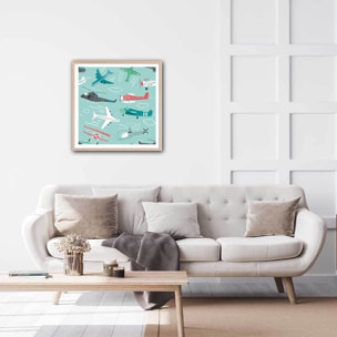 Affiche enfant avions à gogo Affiche + cadre en bois - Chêne