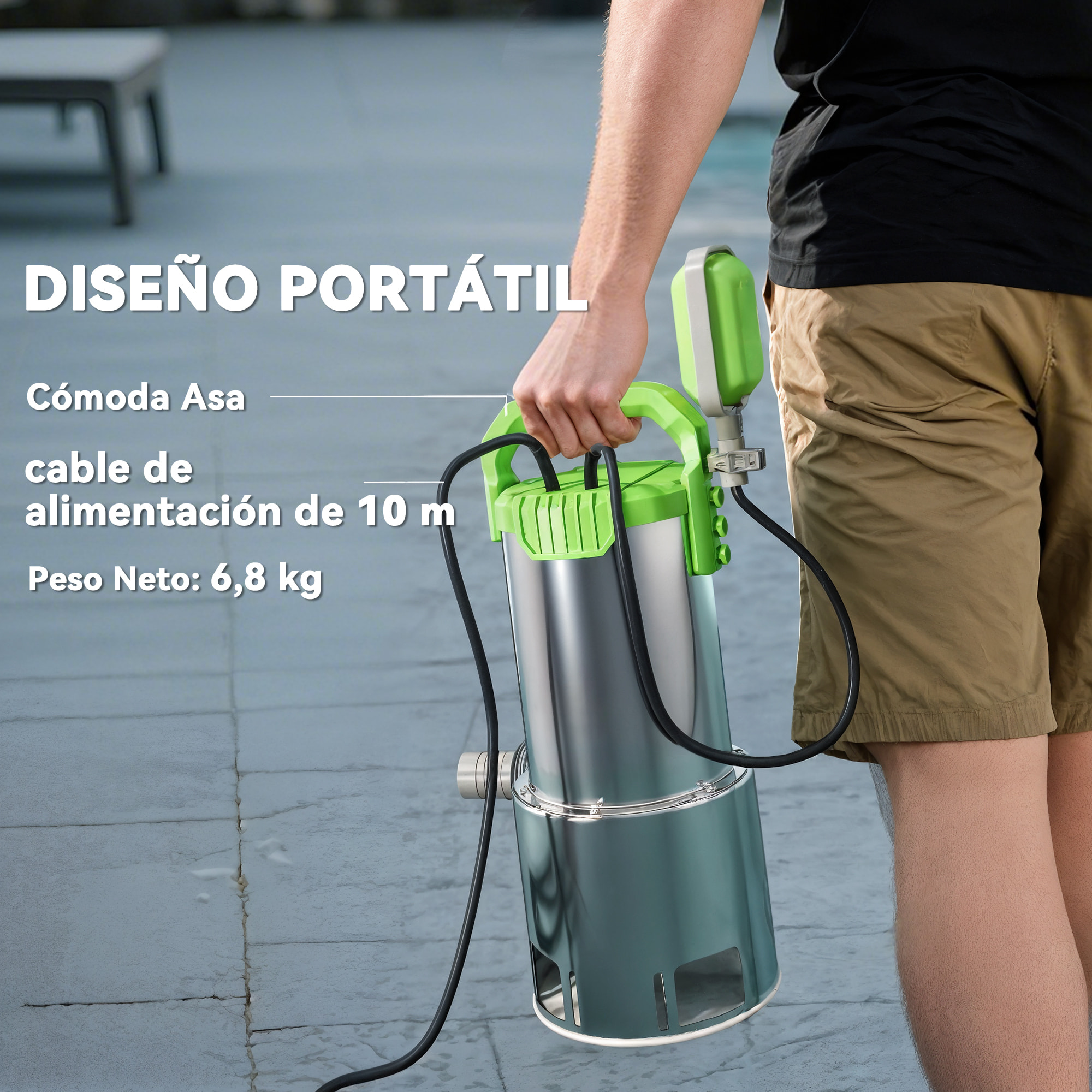 Bomba de Aguas Sucias 1100W Bomba Sumergible de Aguas Residuales con Capacidad de 18000 l/h Interruptor de Flotador y Conector Universal para Drenaje de Piscinas Estanques Bañeras