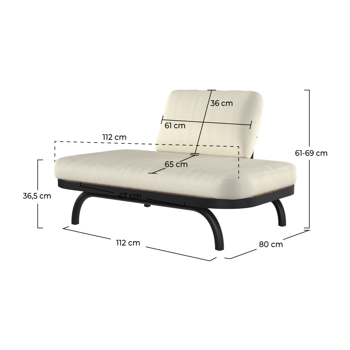 Fauteuil de jardin 2 places blanc cassé et pieds en métal noir - Samba