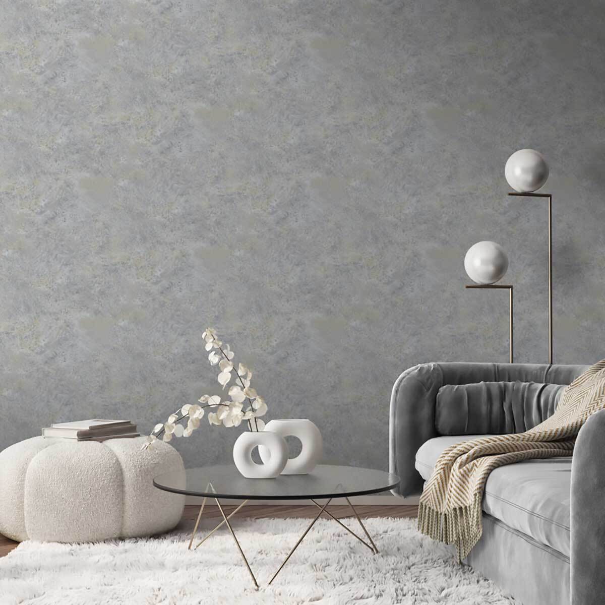 Papier peint effet métal patiné gris anthracite or