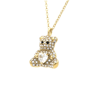 Collana in acciaio gold con pendente orsetto e strass