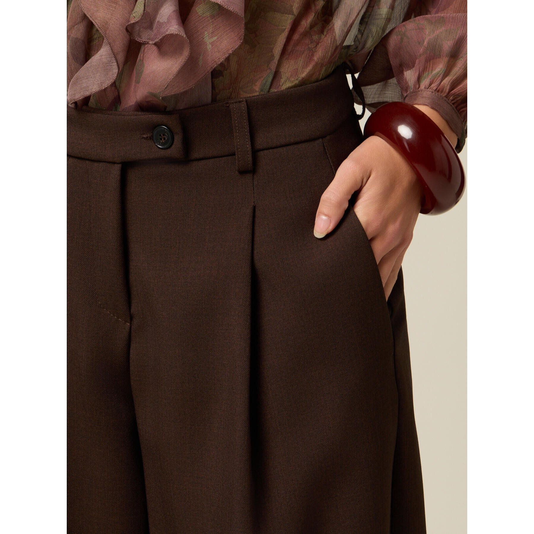 Oltre - Pantalones palazzo con pinzas - Marrón