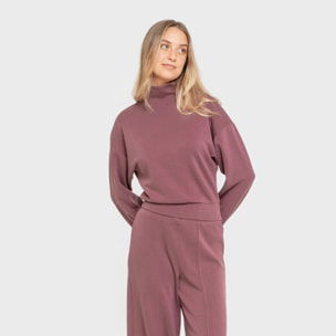 Sudadera cuello subido estilo modal mujer berenjena