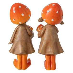 J-Line Garçon et fille champignon - polyrésine - beige/orange - large - assortiment de 2