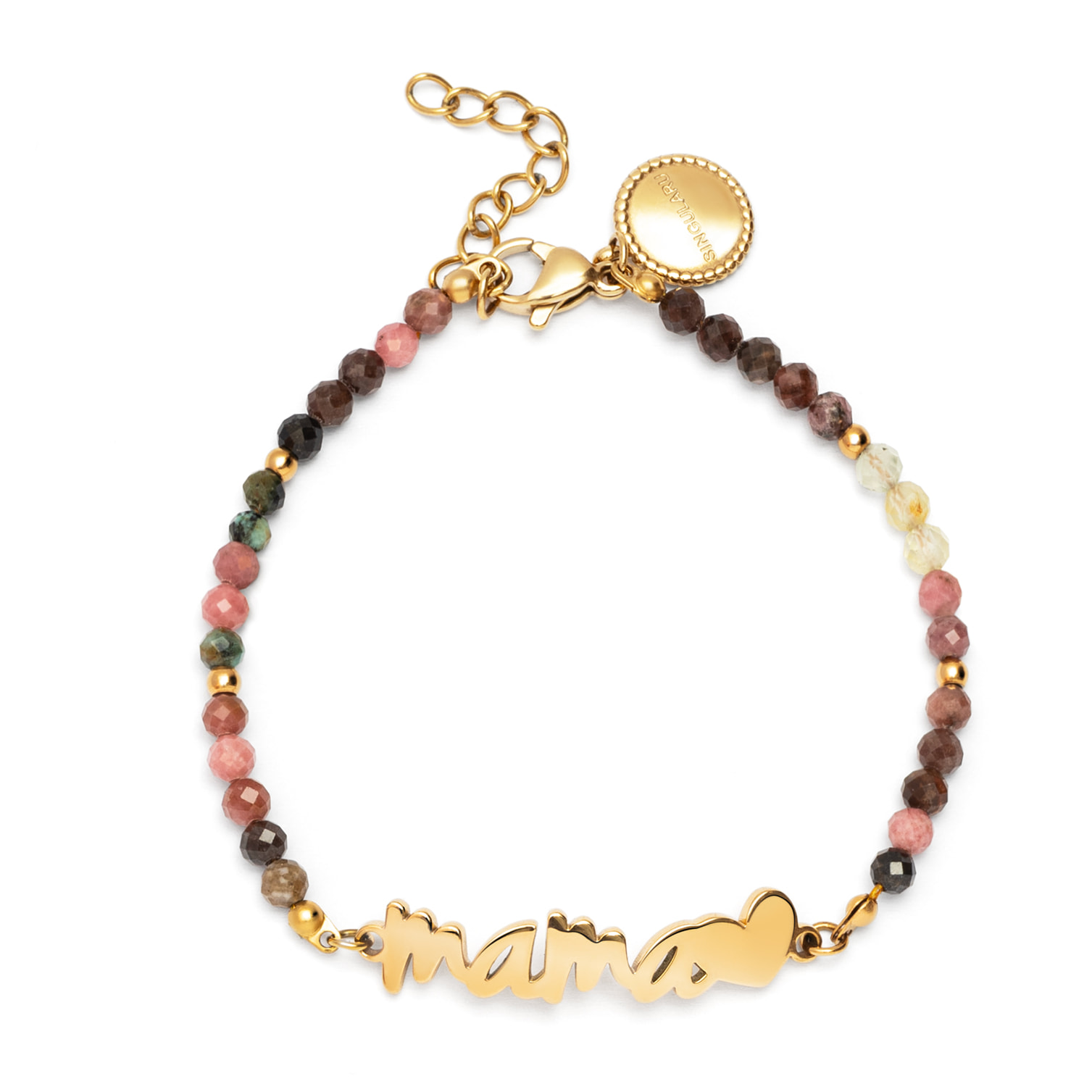 Pulsera Mamá Heart Tourmaline Acero Baño Oro
