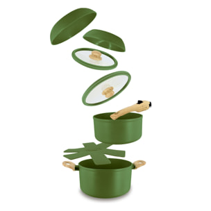 Batterie de cuisine amovible 8 pièces olive en aluminium recyclé COLORAMA