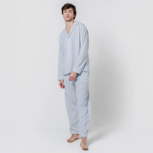 Pigiama lungo in cotone stile camicia con righe blu marsiglia