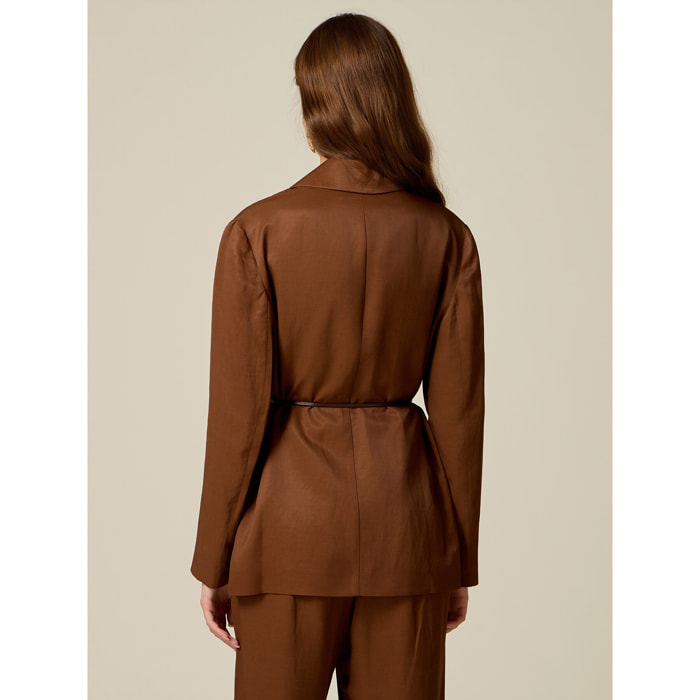 Oltre - Giacca blazer in twill misto lino - Marrone