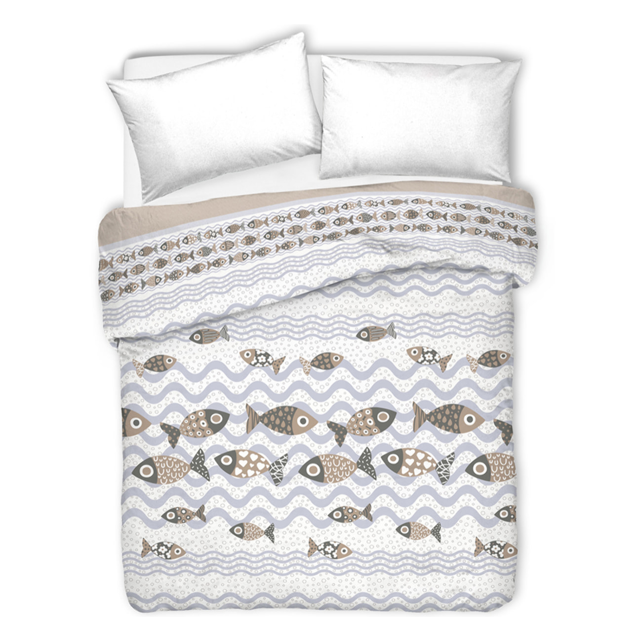 Copriletto di cotone pesciolini beige