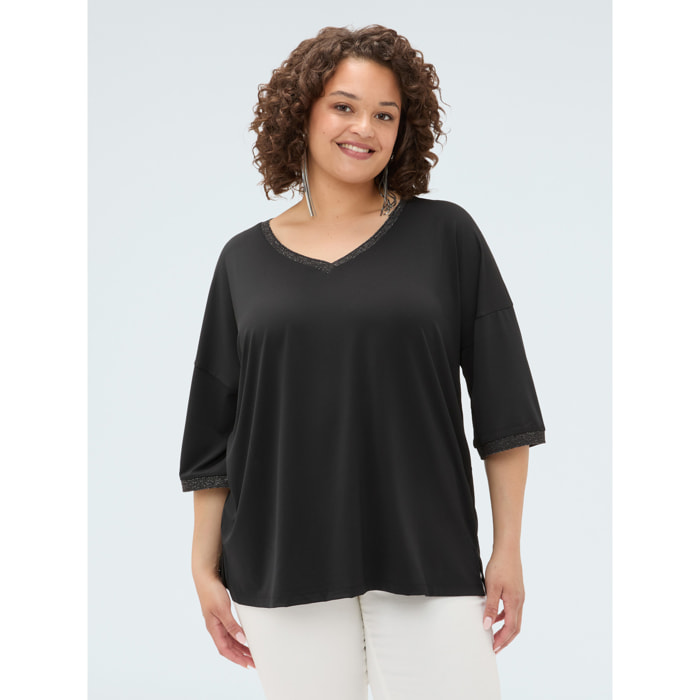 Fiorella Rubino - T-shirt in jersey con bordature lurex - Nero