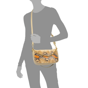 Avella borsa a tracolla donna, in pelle scamosciata autentica con stampa serpente e pelle autentica Dollaro.
