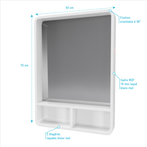 Miroir salle de bain 50x70cm avec étagères - NORDIK HYLLA