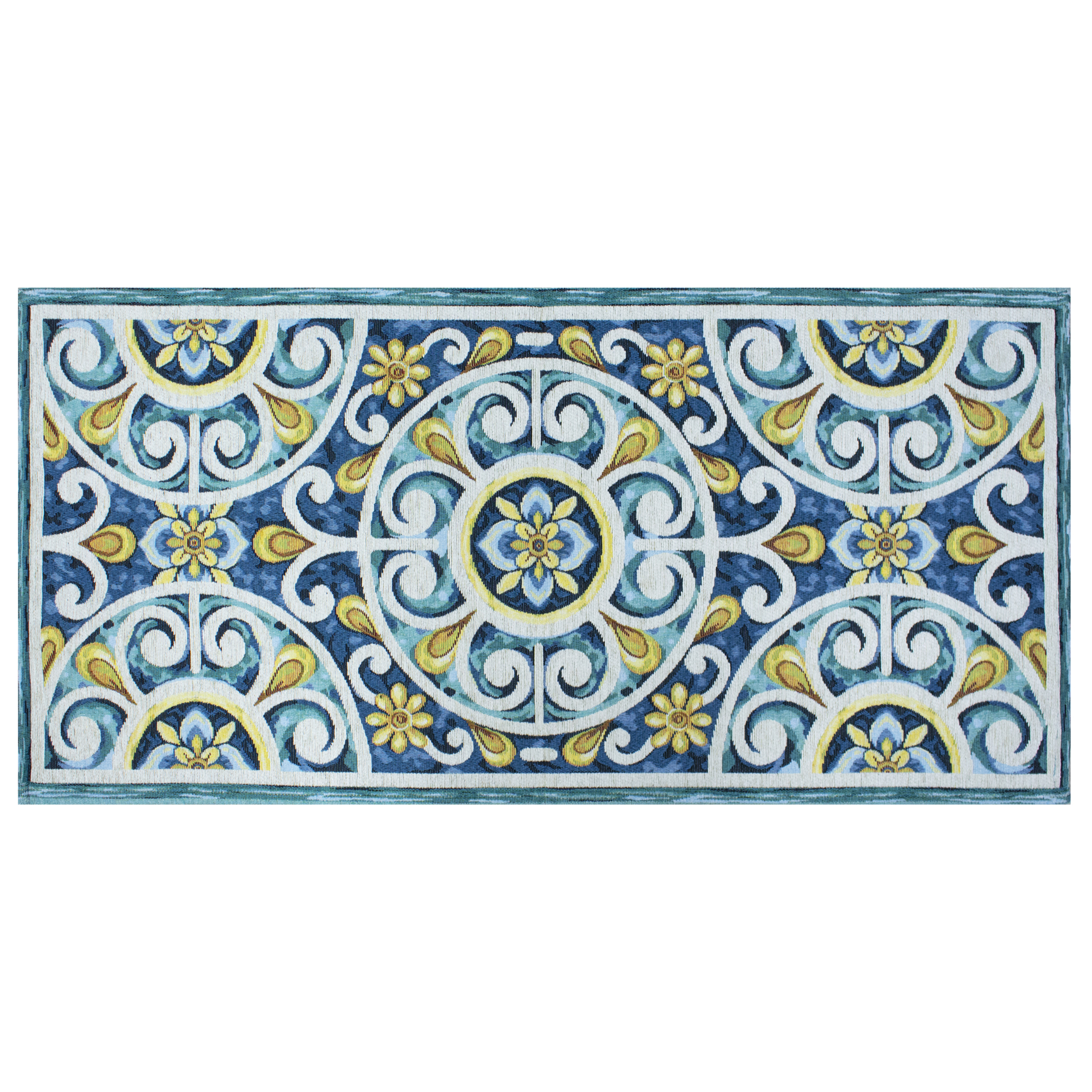 TAPPETO DA CUCINA DIS.ANDALUSIA COL.AZZURRO TOPAZIO 57x280 CM CON ANTISCIVOLO