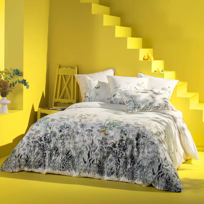 Housse de couette percale de coton lavé imprimé multicolore ecru Escapades magiques naturel