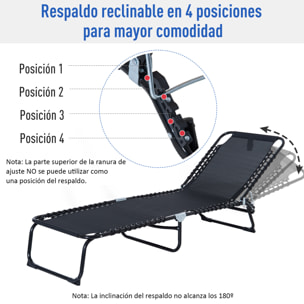 Tumbona Plegable y Ajustable de 4 Posiciones Silla Reclinable de Jardín con Sistema de Cordones para Exterior Marco Acero 189x58x30 cm Negro