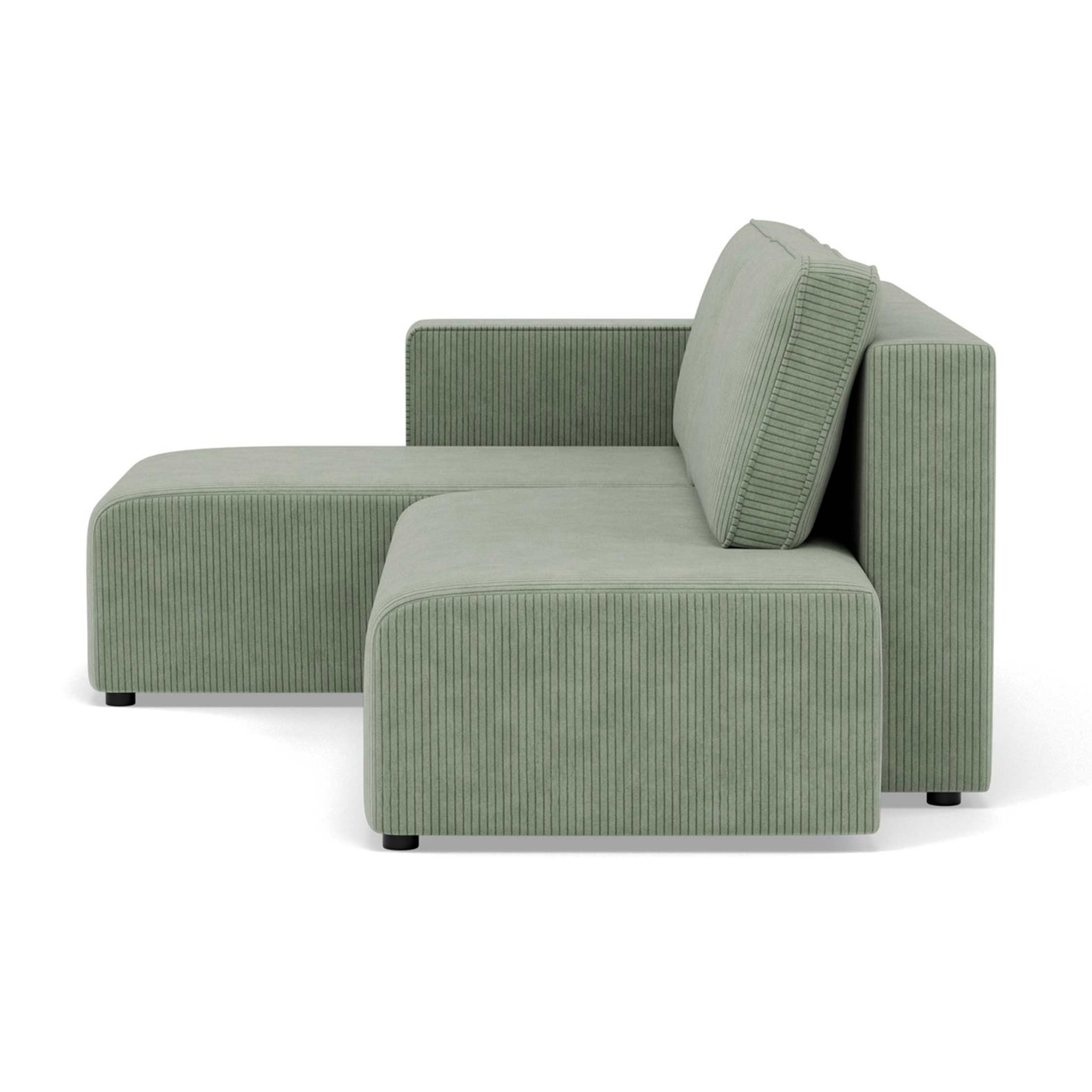 Topaze - canapé d'angle gauche 4 places convertible avec coffre sans accoudoir en velours côtelé - Vert sauge