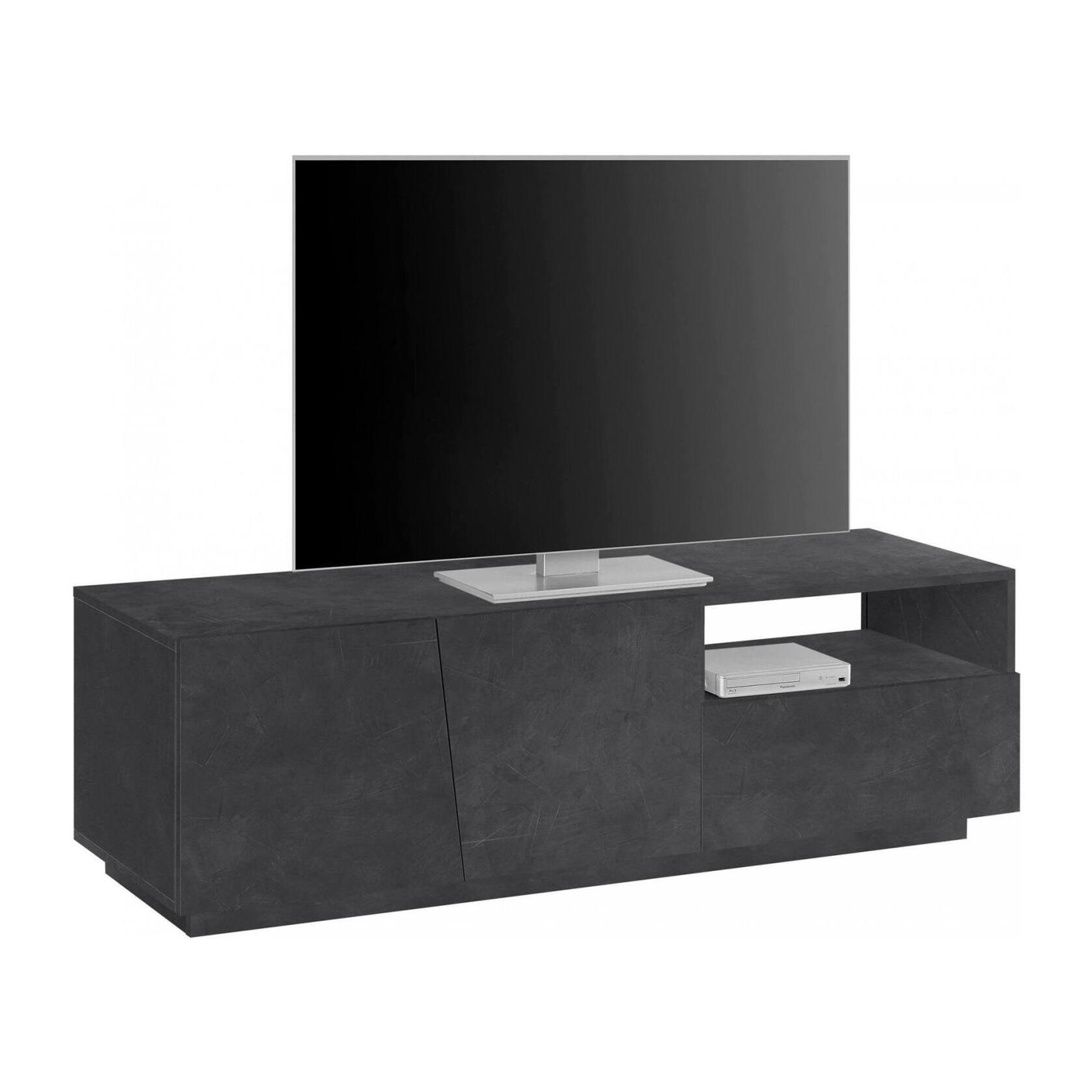 Mobile da soggiorno Porta TV, Made in Italy, Supporto per TV da salotto a 2 ante e 1 cassetto, cm 150x43h46, colore Grigio Ardesia