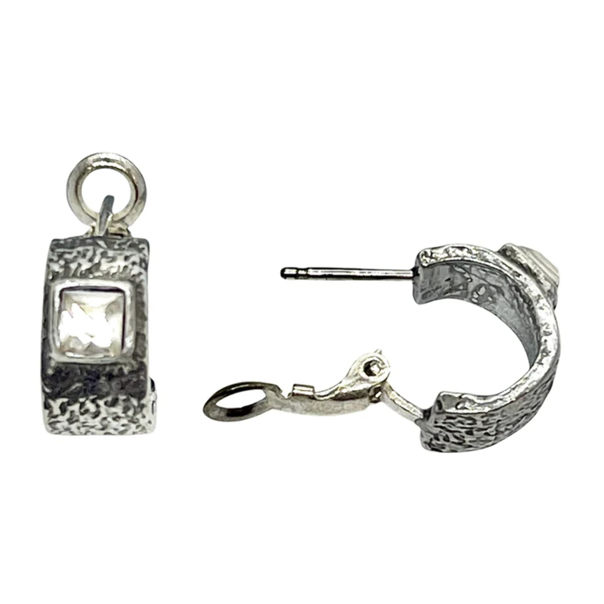 Pendiente aro plata 10µ con Sw 4x4 cristal