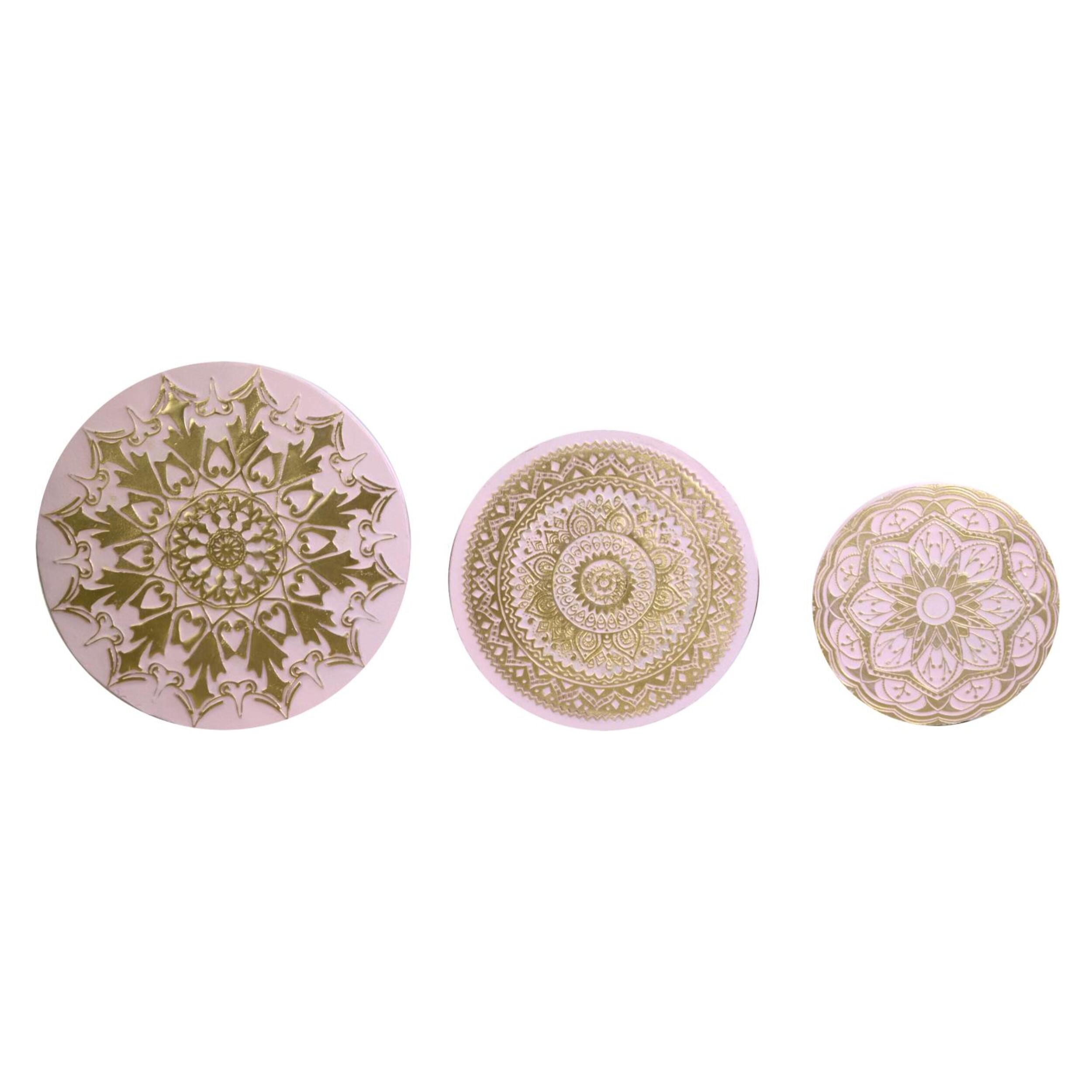 Quadro in legno rosa tondo set di 3 pezzi
