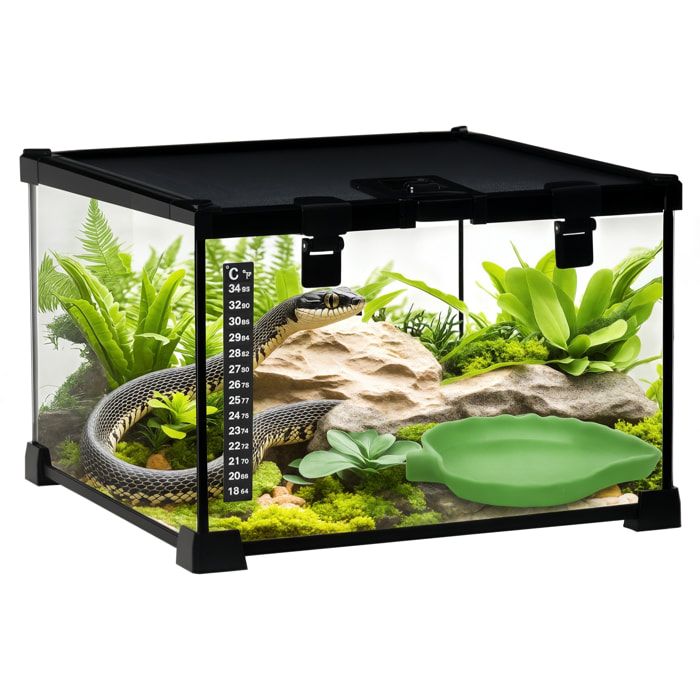 Terrarium en verre couvercle grillagé coulissant verrouillable distributeur eau thermomètre inclus
