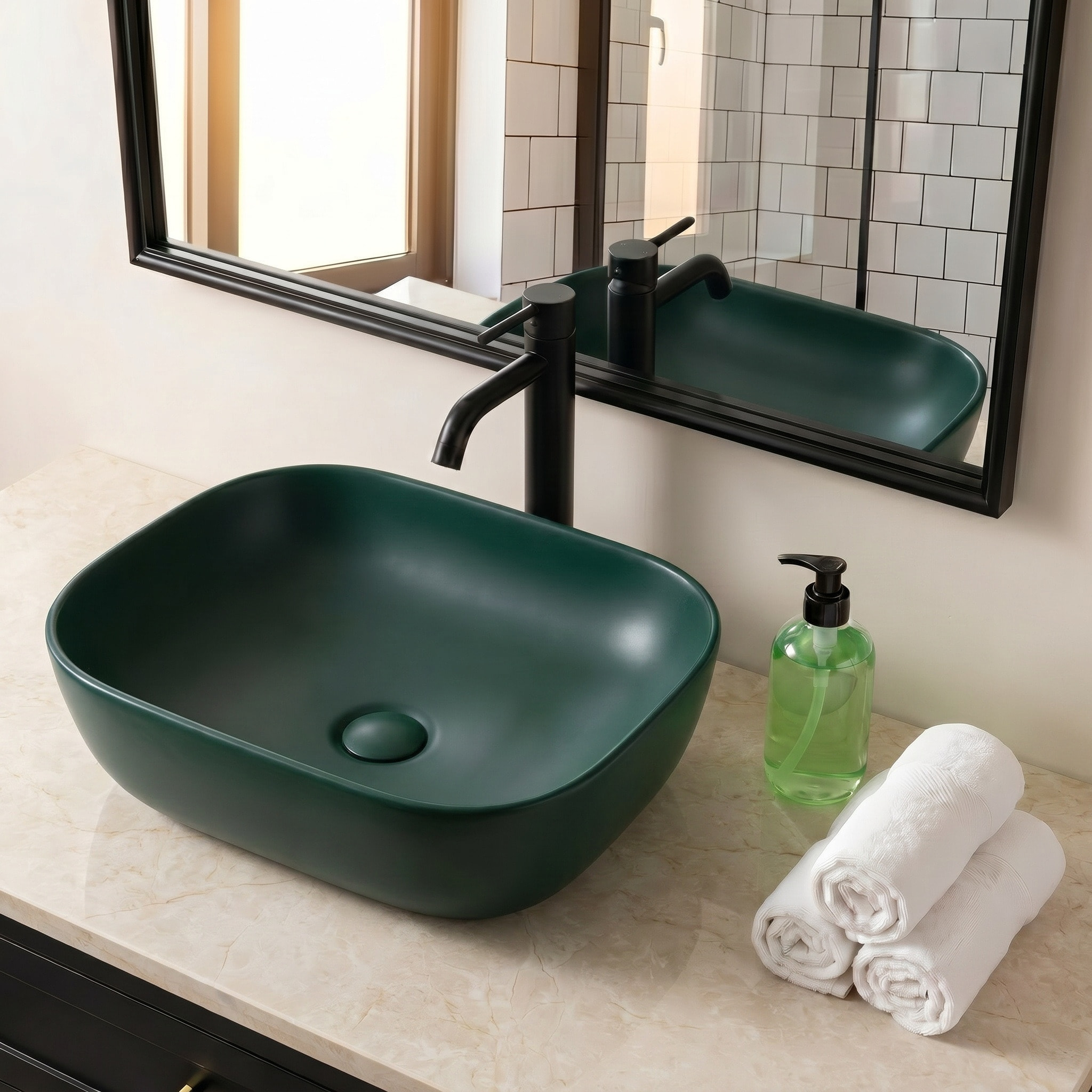 Vasque à poser 45,5 x 32,5 cm - vert foncé mat - sans trop-plein - SAT Infinitio