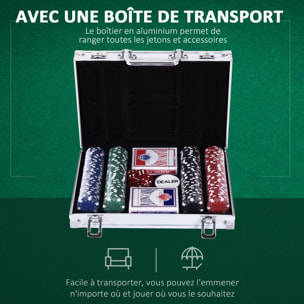 Mallette pro poker coffret complet 30L x 21l x 6,5H cm 200 jetons 2 jeux de cartes + 2 clés aluminium