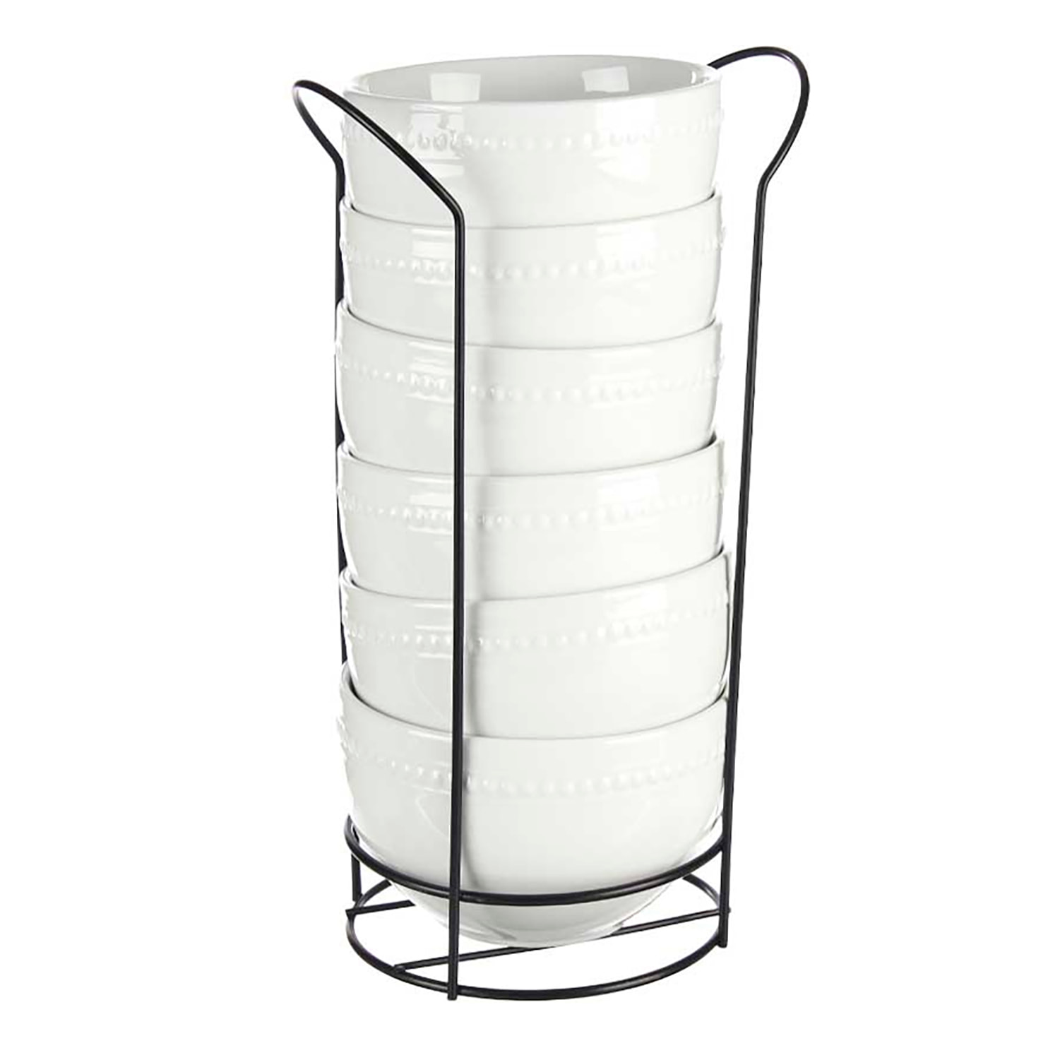 SET 6 BOL PORCELANA BLANCA 800ML C SOPORTE NEGRO