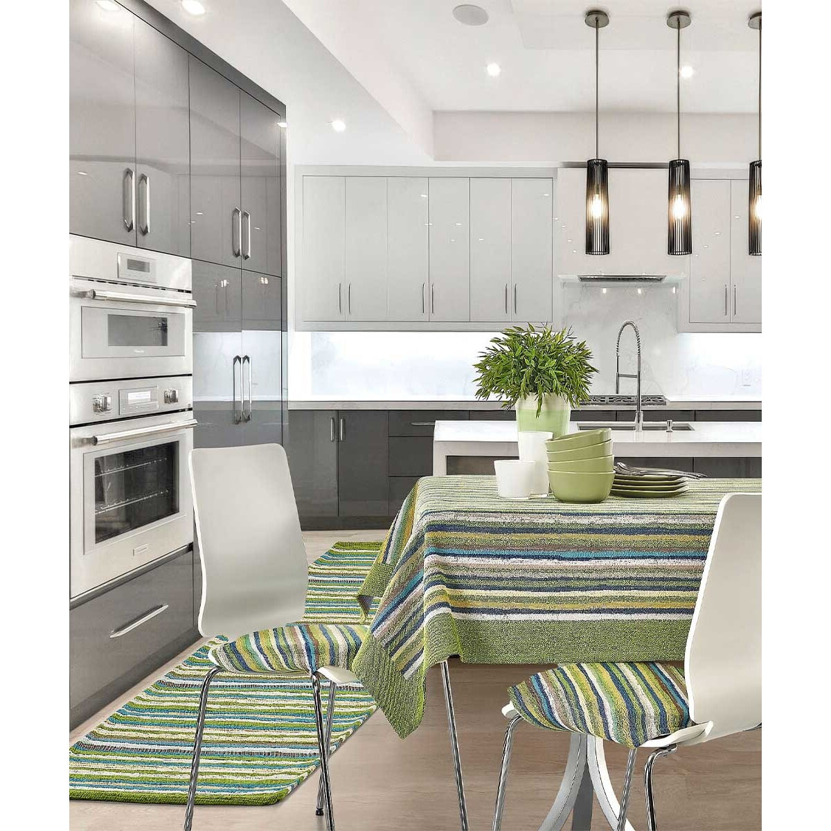 Tappeto Cucina Bagno Righe Verde