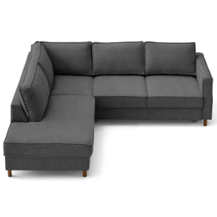 Jake - canapé d'angle gauche 5 places convertible en tissu velours relief - Gris Anthracite