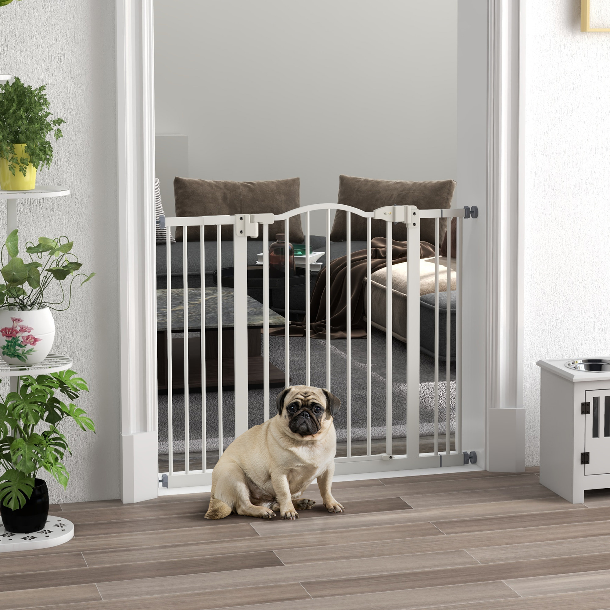 Barrera para Perros Puerta para Perros con Ancho Ajustable 74-100 cm Barrera de Seguridad para Perros con 2 Extensiones para Escaleras y Puertas Blanco