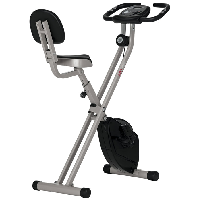 Bicicleta Estática Plegable con Respaldo, Bici Estática con 8 Niveles de Resistencia Magnética, Volante, Pantalla LCD, Pulsómetro, Sillín Ajustable, Carga 110 kg para Hogar Ahorra Espacio Gris