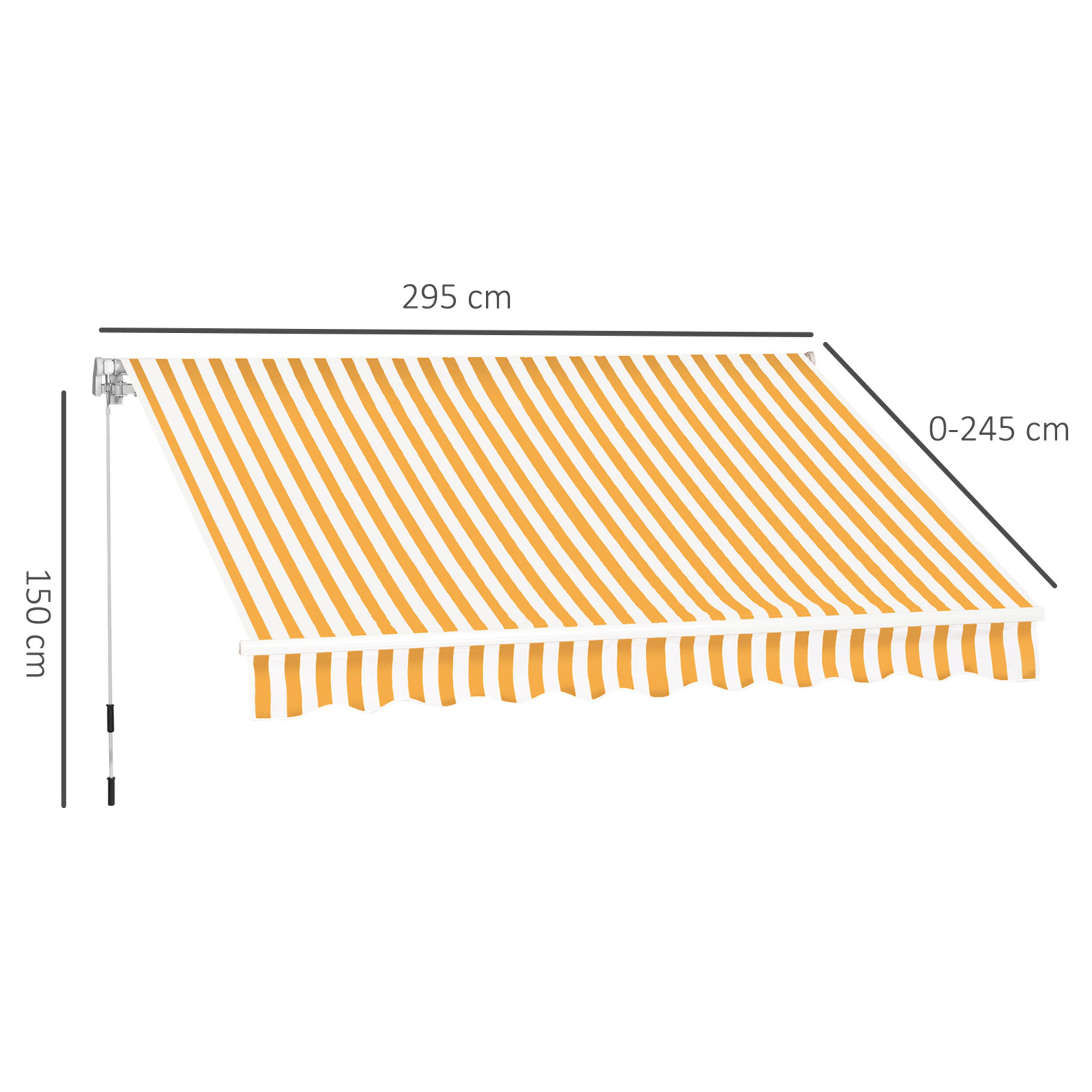 Toldo Manual Retráctil 350x250 cm, Toldo Exterior Terraza con Ángulo Ajustable, Brazo Articulado, Montaje a Pared, Estructura de Aluminio, Anti-UV e Impermeable, para Jardín, Naranja