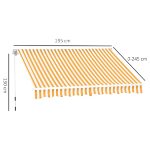 Toldo Manual Retráctil 350x250 cm, Toldo Exterior Terraza con Ángulo Ajustable, Brazo Articulado, Montaje a Pared, Estructura de Aluminio, Anti-UV e Impermeable, para Jardín, Naranja