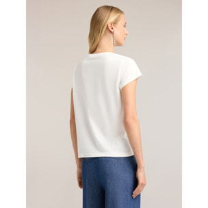 Motivi - T-shirt con scritta e ricamo con pietre - Bianco