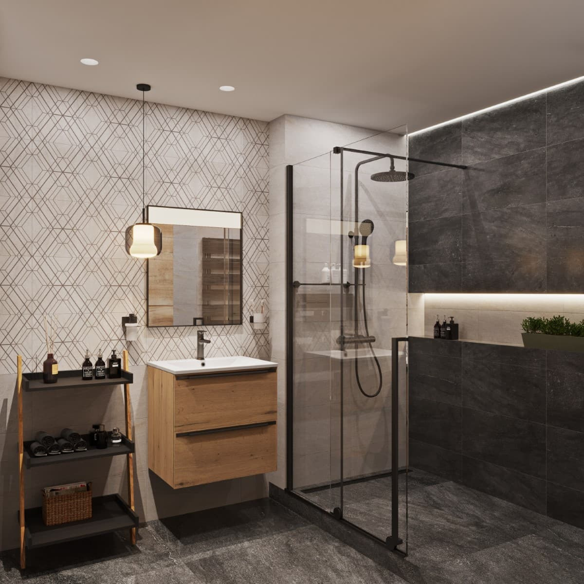 Colonne de douche avec mitigeur thermostatique + Douche de tête 225 mm +  Douchette 2 jets, Noir (SATSSTKC)