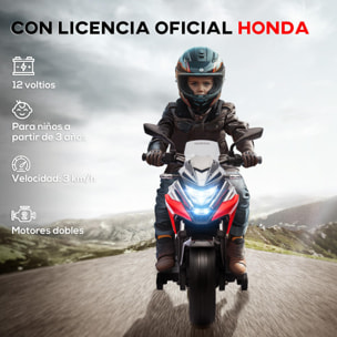 Moto Eléctrica para Niños de +3 Años con Licencia Honda Motocicleta de Batería 12V con USB MP3 Luz LED Moto para Niños con Velocidad 3 km/h Carga 30 kg Rojo