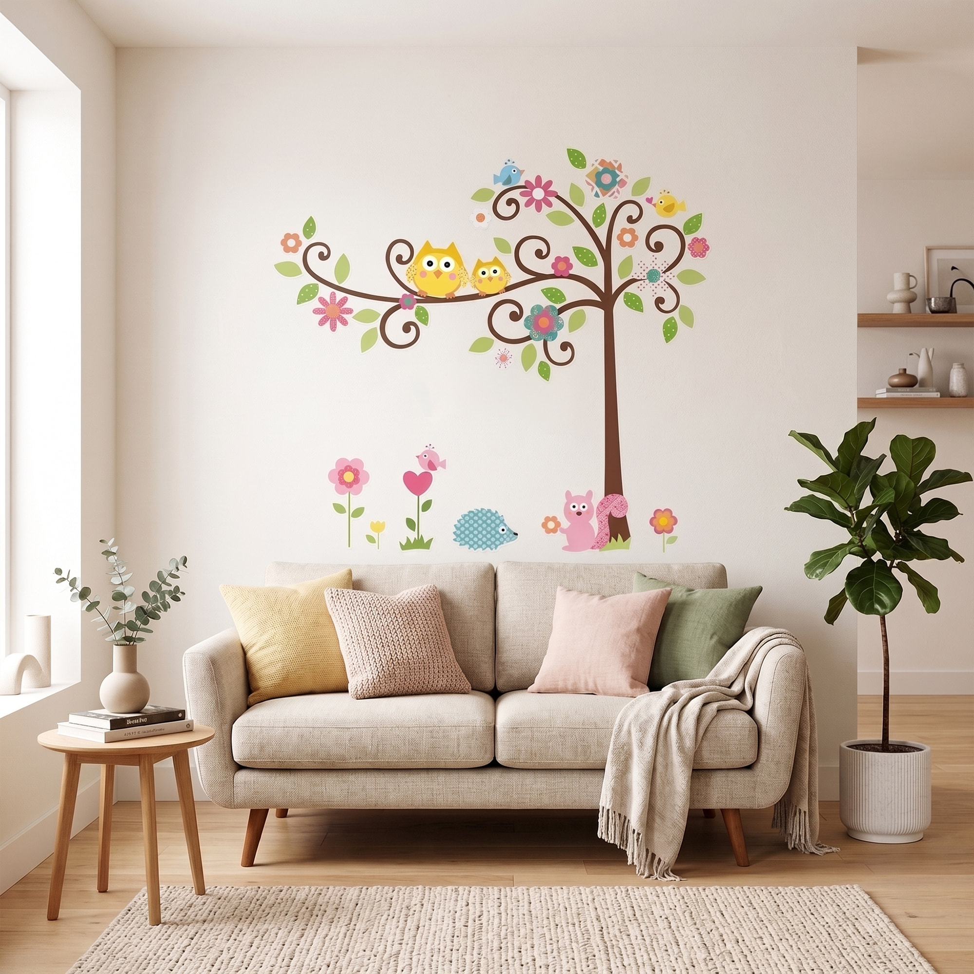 Stickers Muraux décoration adhésifs hiboux et oiseux sur un arbre