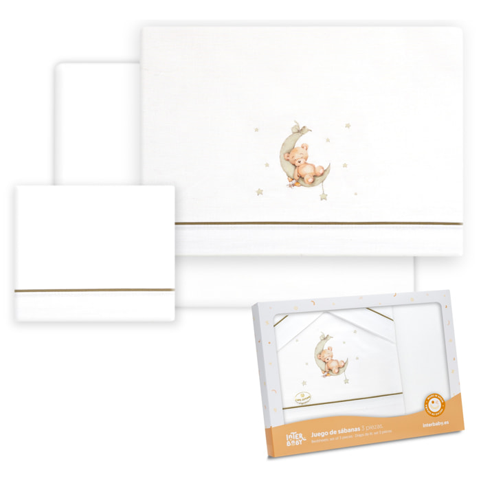 Triptico Coche Estampado Oso Luna Estrellas Bco/Verde