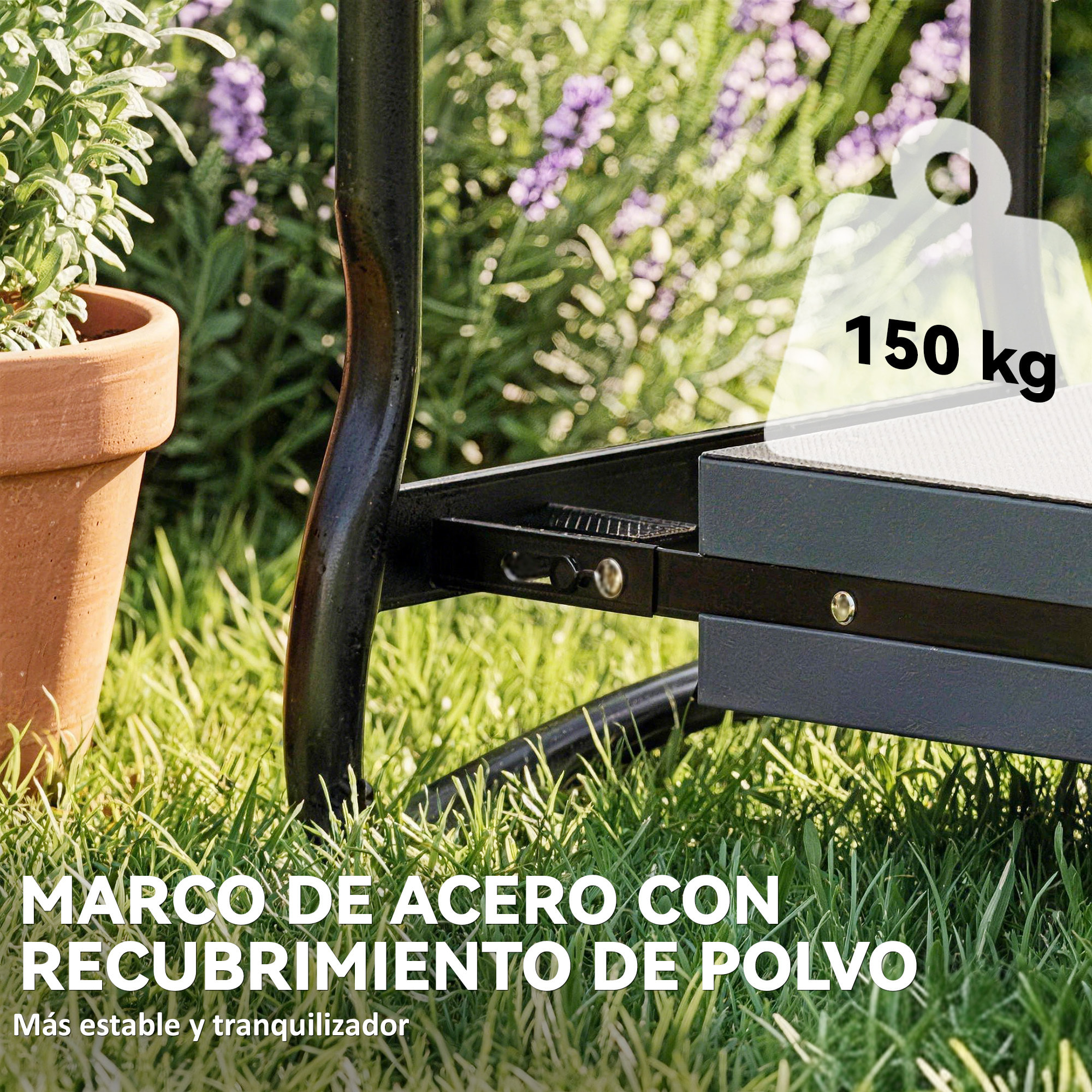 Taburete de Jardín Plegable con Almohadilla de Espuma EVA, Asiento de Jardín Portátil con Bolsa para Herramientas en Cintura, Carga 150 kg, Regalo para Jardineros, Ancianos, Negro